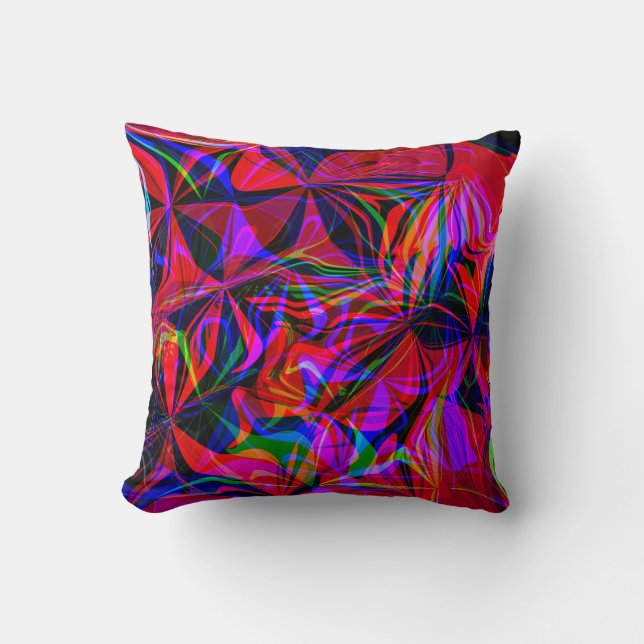 Psychedelic Red Mix Abstract Colourful Cushion (Front)