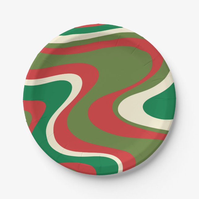 Psychedelic Retro 60s 70s Abstract Christmas Paper Plate (Front)