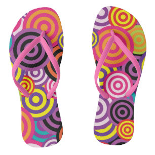 Psychedelic Retro 60s Spirals Circles Design Jandals