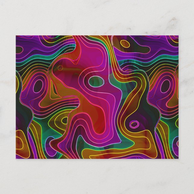 Psychedelic Retro Abstract Liquid Pink Postcard (Front)