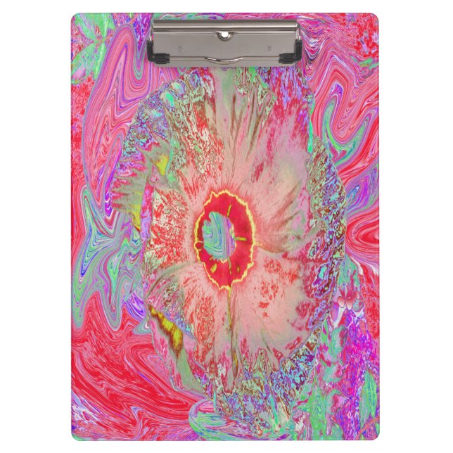 Psychedelic Retro Coral Rainbow Hibiscus Clipboard (Front)