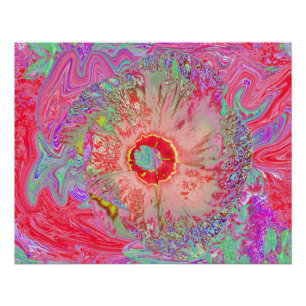 Psychedelic Retro Coral Rainbow Hibiscus Poster