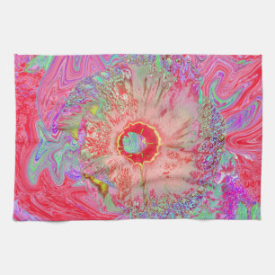 Psychedelic Retro Coral Rainbow Hibiscus Tea Towel
