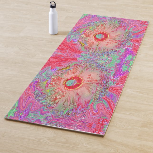 Psychedelic Retro Coral Rainbow Hibiscus Yoga Mat (In Situ)