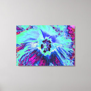 Psychedelic Retro Green and Blue Hibiscus Flower Canvas Print