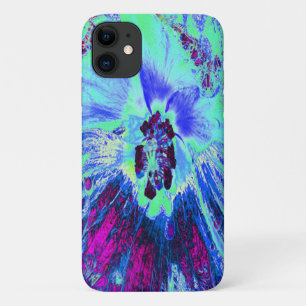 Psychedelic Retro Green and Blue Hibiscus Flower Case-Mate iPhone Case