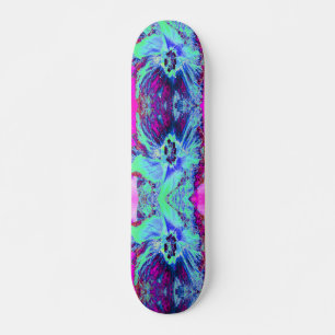 Psychedelic Retro Green and Blue Hibiscus Flower Skateboard