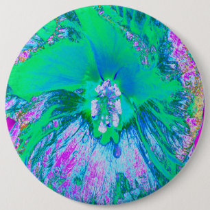 Psychedelic Retro Green and Hot Pink Hibiscus 6 Cm Round Badge