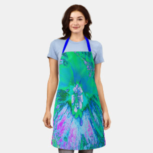 Psychedelic Retro Green and Hot Pink Hibiscus Apron