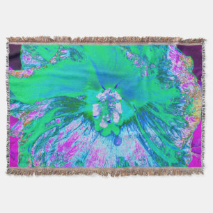 Psychedelic Retro Green and Hot Pink Hibiscus Throw Blanket