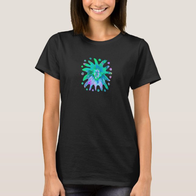 Psychedelic Retro Green Blue And Hot Pink Hibiscus T-Shirt (Front)