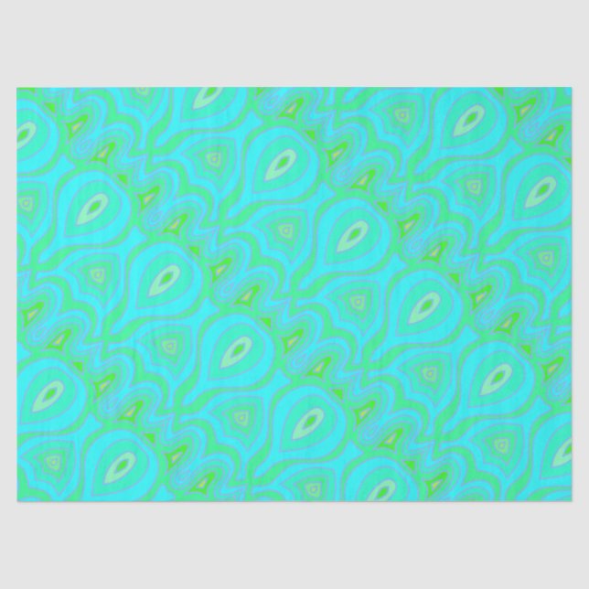 Psychedelic retro hippie sixties green blue boho tissue paper (Front)