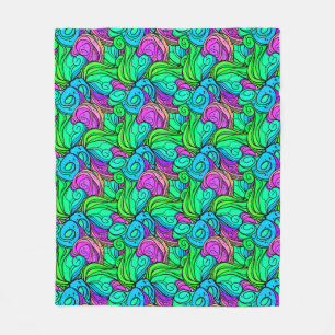 Psychedelic Retro Pattern Blue Green Teal Purple Fleece Blanket