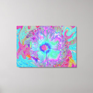 Psychedelic Retro Rainbow Blue Hibiscus Canvas Print