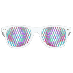 Psychedelic Retro Rainbow Blue Hibiscus Retro Sunglasses