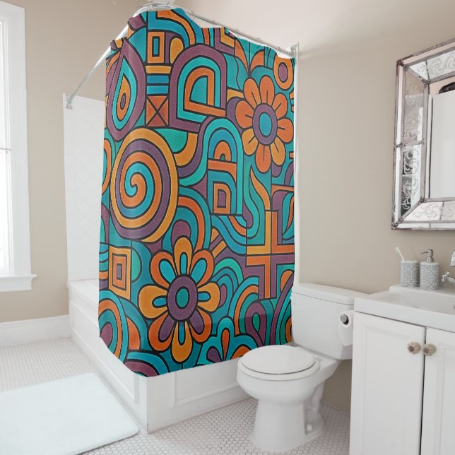 Psychedelic Retro Shower Curtain (In Situ)