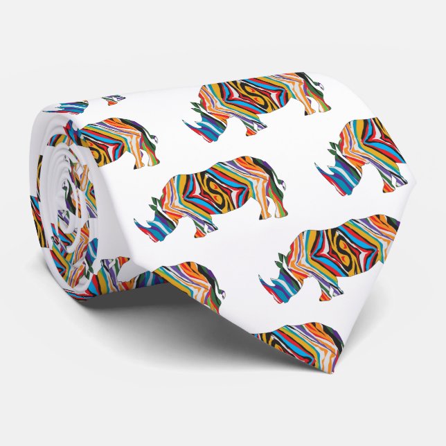 Psychedelic Rhinoceros Tie (Rolled)