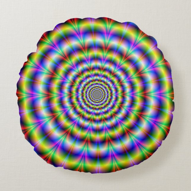 Psychedelic Ringed Pulse Round Cushion (Front)
