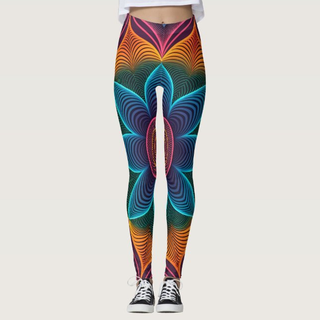 Psychedelic Ripple Illusion | Seamless 3D Neon  Leggings (Front)