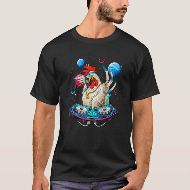 Psychedelic Rooster DJ EDM Raver Trance Music Fest T-Shirt (Front)