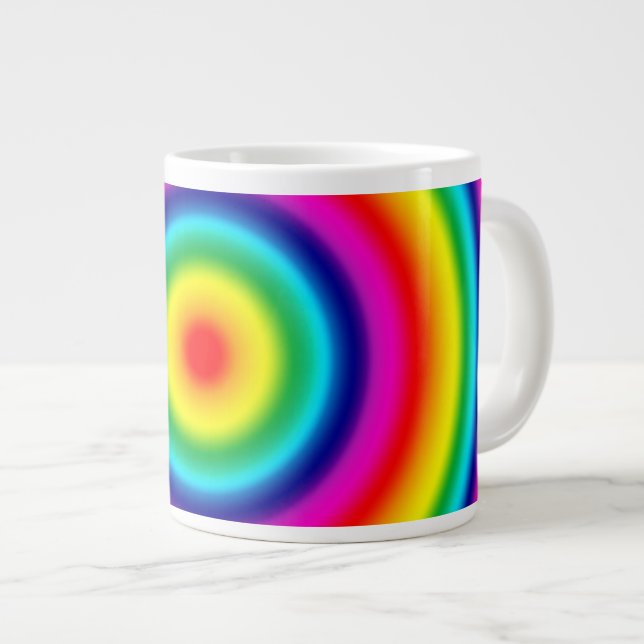 Psychedelic Round Rainbow Pattern Large Coffee Mug (Front Right)