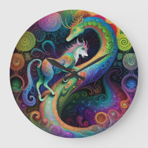 Psychedelic Rounds Dragon Design  Large Clock
