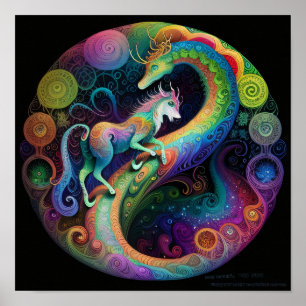 Psychedelic Rounds Dragon Design  Poster
