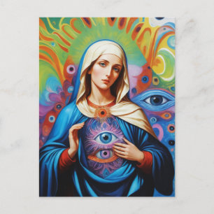 Psychedelic Sacred Evil Eye Protection Mary Postcard