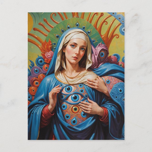 psychedelic Sacred Evil Eye Protection Mary Postcard (Front)