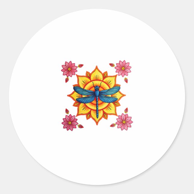 Psychedelic Sacred Geometry Mandala Insect Nature  Classic Round Sticker (Front)