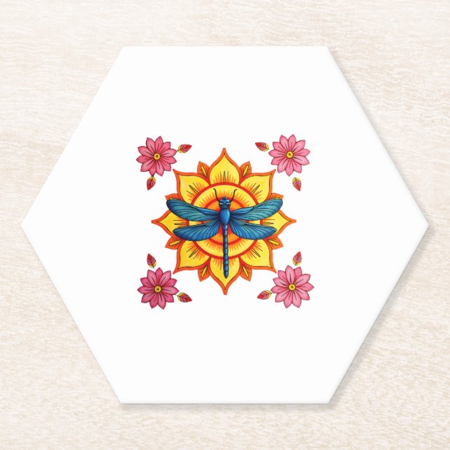 Psychedelic Sacred Geometry Mandala Insect Nature  Paper Coaster (Front)