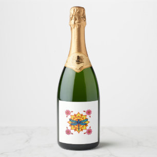 Psychedelic Sacred Geometry Mandala Insect Nature  Sparkling Wine Label