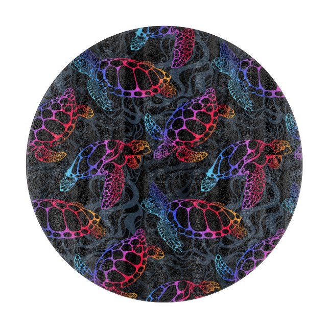 Psychedelic Sea Turtle: Boho Ocean Cutting Board (Front)