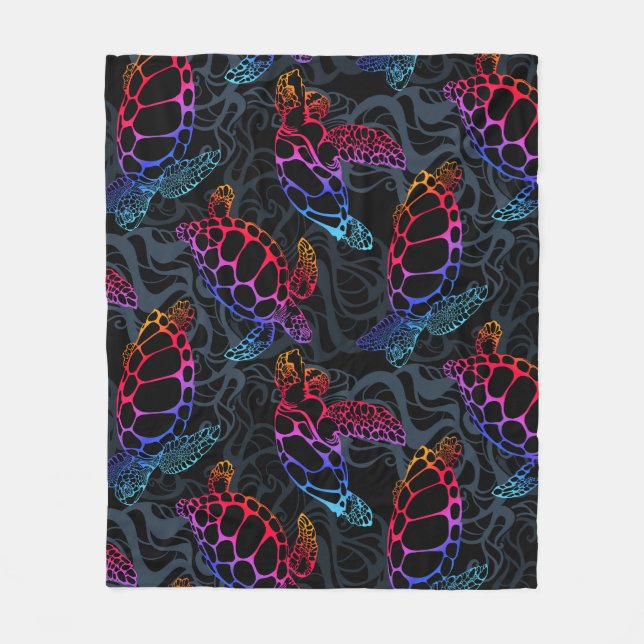 Psychedelic Sea Turtle: Boho Ocean Fleece Blanket (Front)