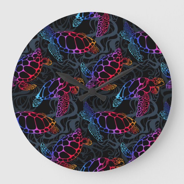 Psychedelic Sea Turtle: Boho Ocean Large Clock (Front)