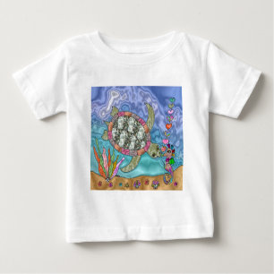 Psychedelic Sea Turtle Seahorse Art Baby T-Shirt