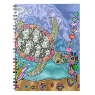 Psychedelic Sea Turtle Seahorse Art Spiral Notebook