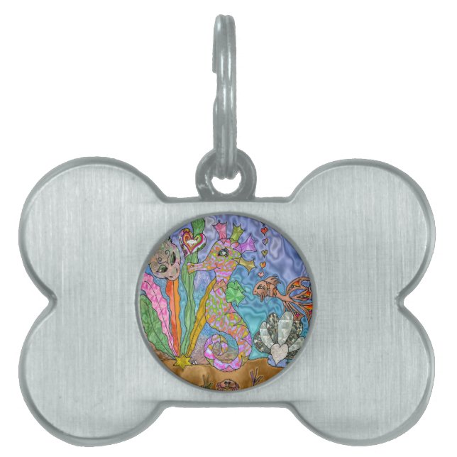 Psychedelic Seahorse Sea Turtle Art Pet Tag (Front)