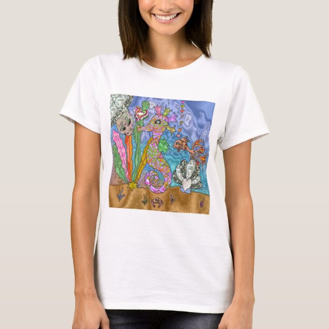 Psychedelic Seahorse Sea Turtle Art T-Shirt (Front)