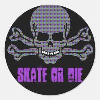 psychedelic skull and crossbones classic round sticker