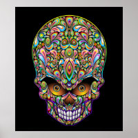 Psychedelic Skull Art Design Poster