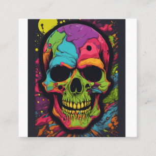 Psychedelic Skull Explosion Square Business Card