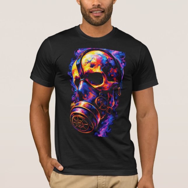 Psychedelic Skull Gas Mask Flame Vortex T-Shirt (Front)