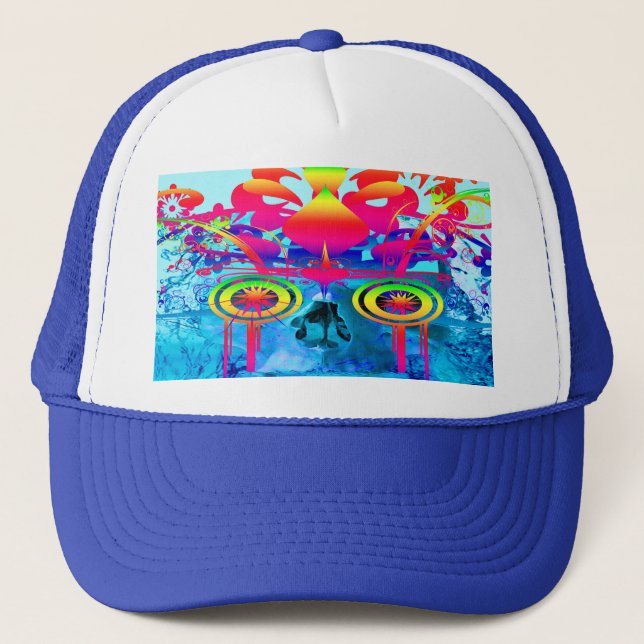Psychedelic Skull Trucker Hat (Front)