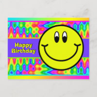 Psychedelic Smiling Face Emoji Birthday Postcard