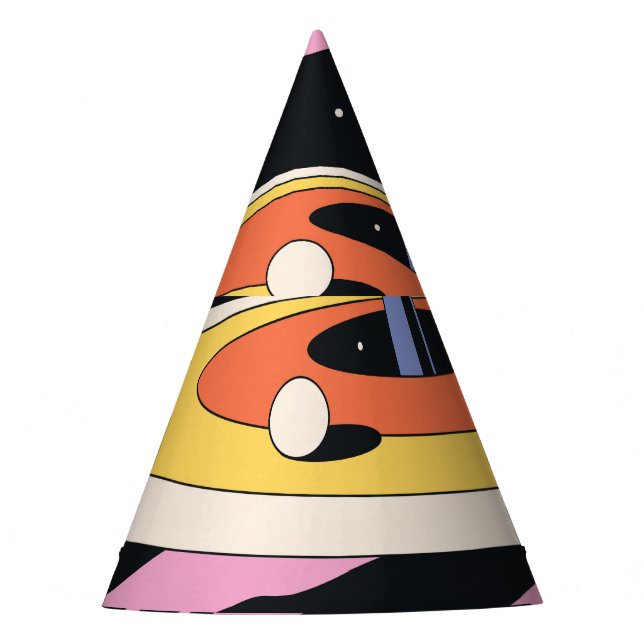 Psychedelic Space: 70s Geometric Shapes Party Hat (Front)