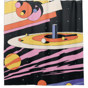 Psychedelic Space: 70s Geometric Shapes Shower Curtain