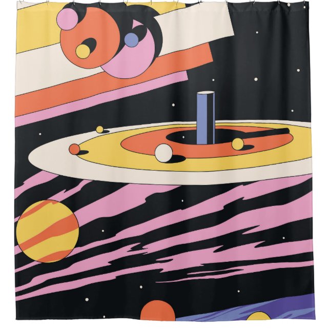 Psychedelic Space: 70s Geometric Shapes Shower Curtain (Front)