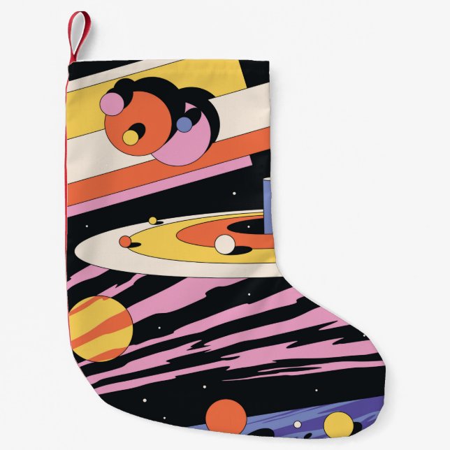 Psychedelic Space Abstract Illustration,  Geometri Small Christmas Stocking (Front)