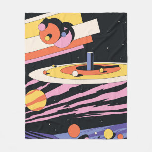 Psychedelic Space Abstract Illustration,Geometric Fleece Blanket